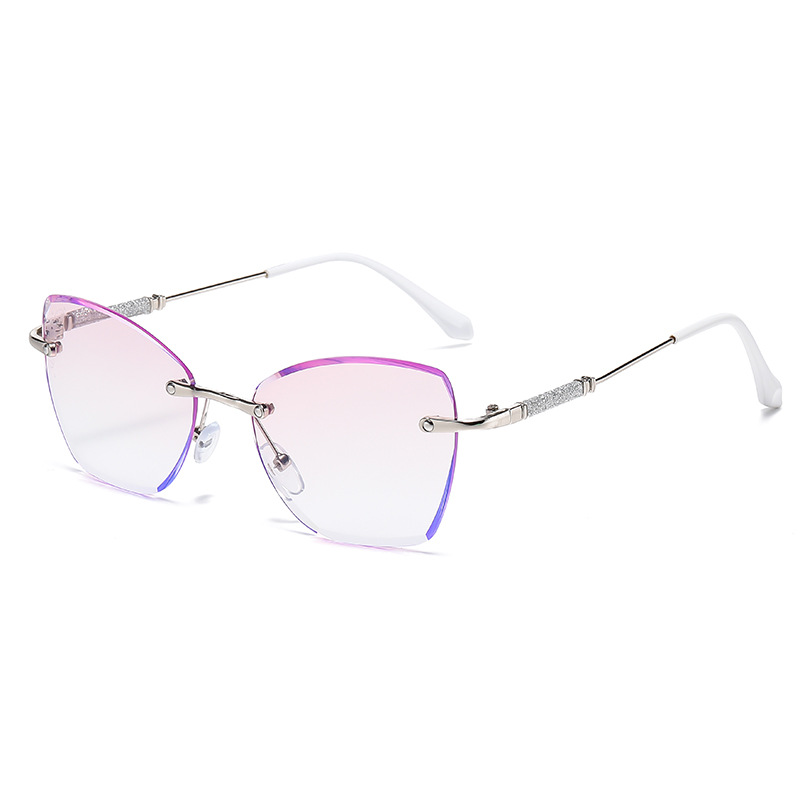 Modas viejas flores sin marcos de corte de bordes de punto de flor anti-luz azul color gradiente ultra brillante rosa vieja visión de una sola luz gafas para mujeres de alta definición
