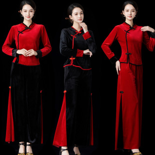 Square dance clothing new suit gold velvet padded long sleeve jacket long pants team performance dance clothing 6069