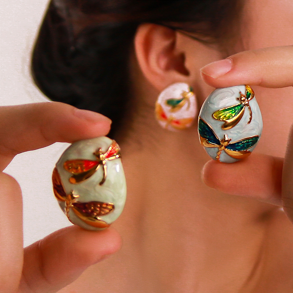Rhinestones Inlay Material Ear Studs Classification 1 Pair Quantity 1 Pair IG Style Simple Style Leaf Insect Flower Enamel Inlay 304 Stainless Steel Zircon Ear Studs