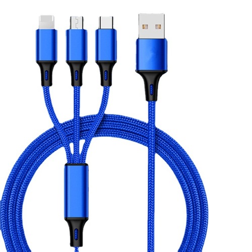 Wholesale gift one-to-three mobile phone data cable suitable for Apple and Android three-in-one USB braided cable fast charging 1.2 meters
