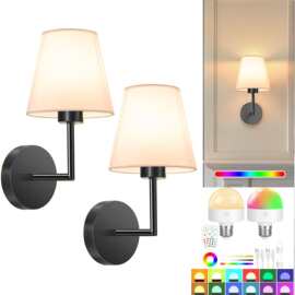 跨境亚马逊布线电池供电壁灯可调光拆卸RGB灯泡遥控走廊卧室客厅