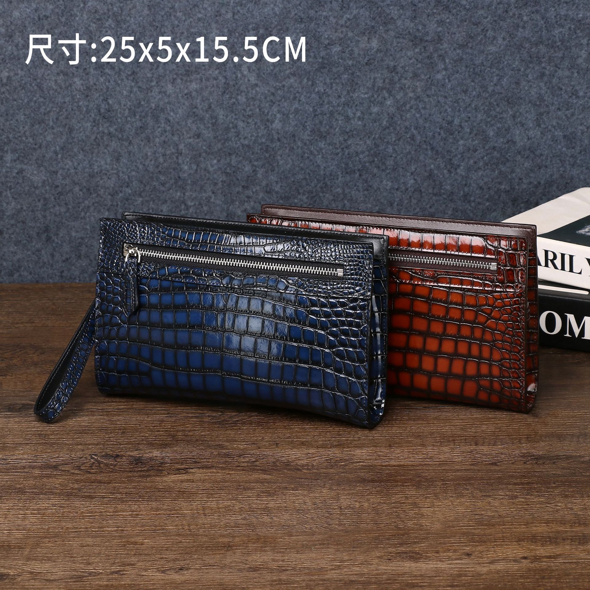 Túi clutch nam da vân cá sấu cầm tay tài liệu dung tích lớn đa năng