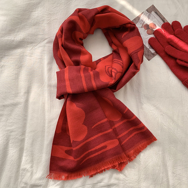 Bufandas de punto evento de reunión anual logotipo jacquard bordado regalo de la vida año bufandas rojas chinas cuello de punto chal