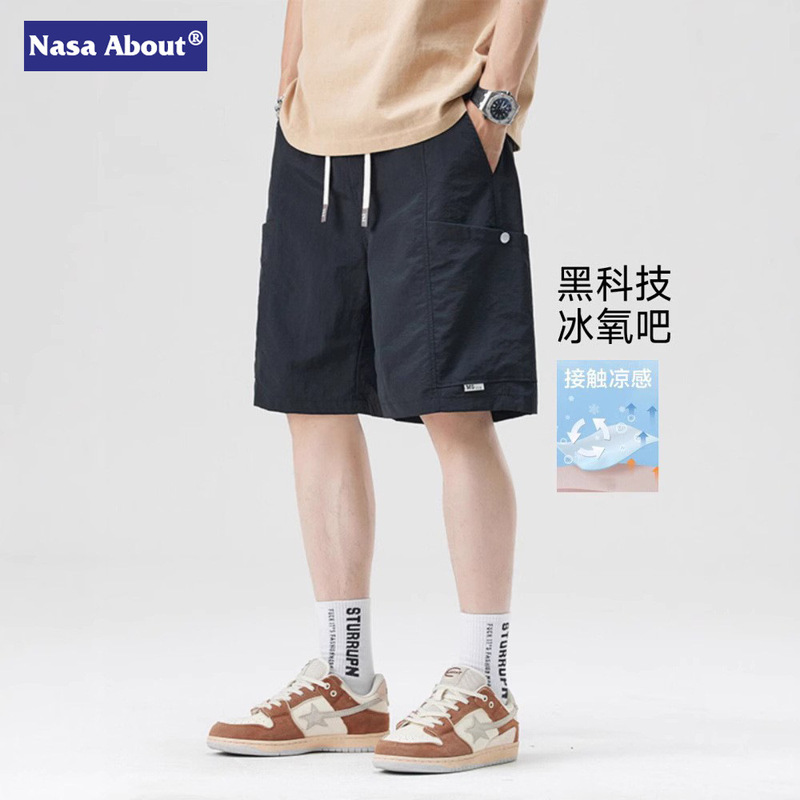 Nasa Trendy Fashion Cargo Casual Shorts Summer New Loose Straight Sports Men's Ice Silk Thin Five-Point Shorts