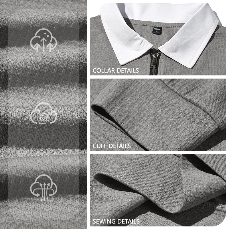 Europa y los Estados Unidos de la nueva primavera de hombres con solapa semiacremallera Waffle color superior americano casual comercio exterior jersey