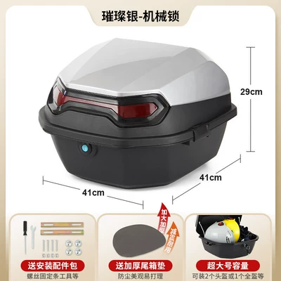 Trunk, Waterproof Large-Capacity Storage: Motorcycle trunk - brilliant-silver-comes-with-installation-accessories