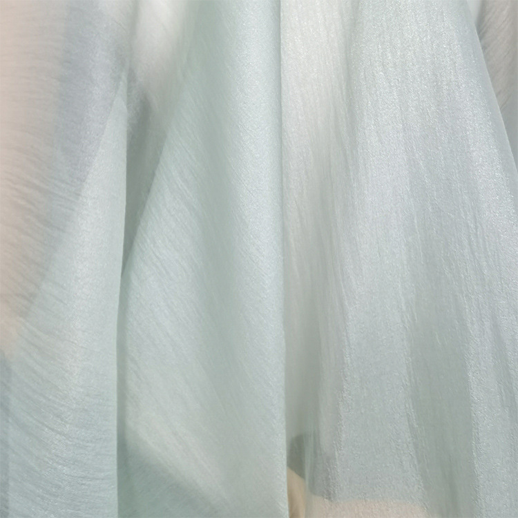 丁香绉 皱纱雪纺布料 树皮皱米色顺纡天丝雪纺布料纹理服装设计