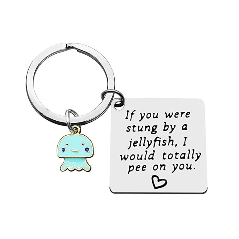 Cross-border Hot-selling New If you were Jellyfish Lettering Stainless Steel Couple Pendant Valentine's Day Keychain Cross-border Hot-selling New If you were Jellyfish Lettering Stainless Steel Couple Pendant Valentine's Day Keychain