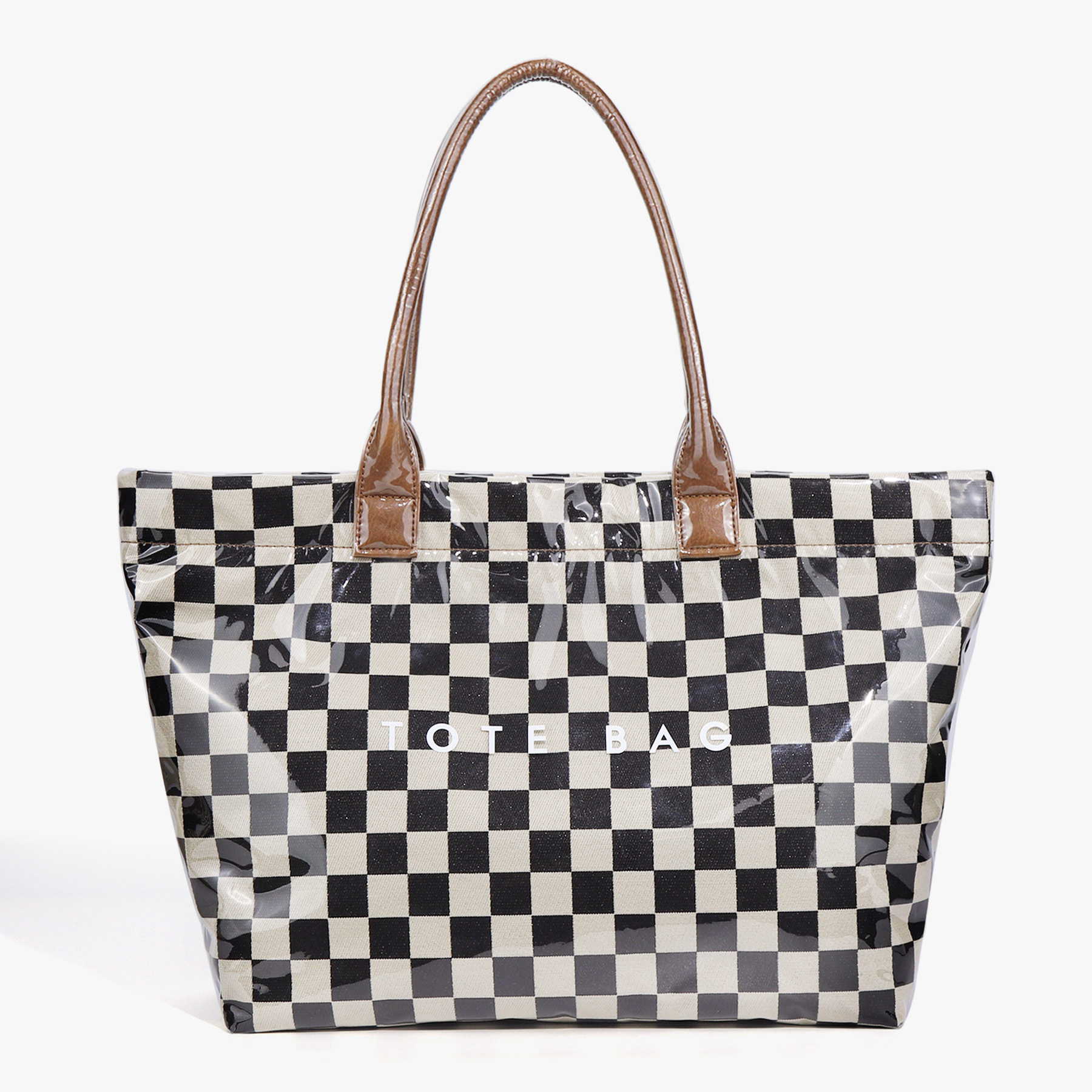 Fashion Retro Checkerboard Shoulder Bag for Women 2025 New Commuter Large Capacity Transparent Pvc Handbag Shopping Bag