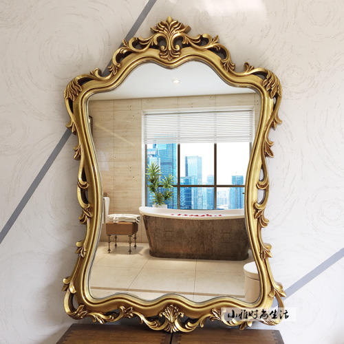 European retro bathroom mirror, American bathroom mirror, wall-mounted mirror, bathroom wall carved light luxury dressing mirror