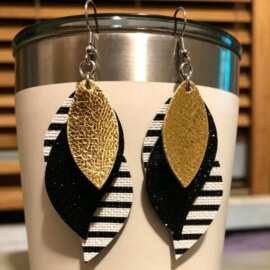 跨境欧美夸张多层多色拼接条纹耳环树叶耳环羽毛皮耳环流苏皮耳环