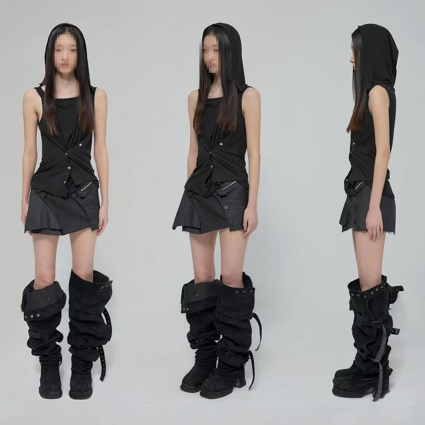 Korean Niche Style Wide-Calf Belt Buckle High-Heeled Slouchy Boots for a Hot Girl Look, Height-Increasing and Slimming Long Over-The-Knee Boots Alternative