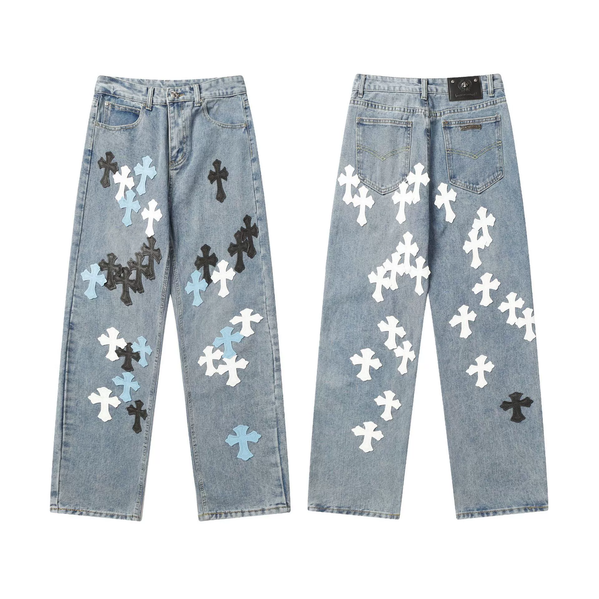 Исправленная версия джинсов с нашивкой крестом Chrome Hearts Croix, вышитые, выстиранные, оптом, дропшиппинг