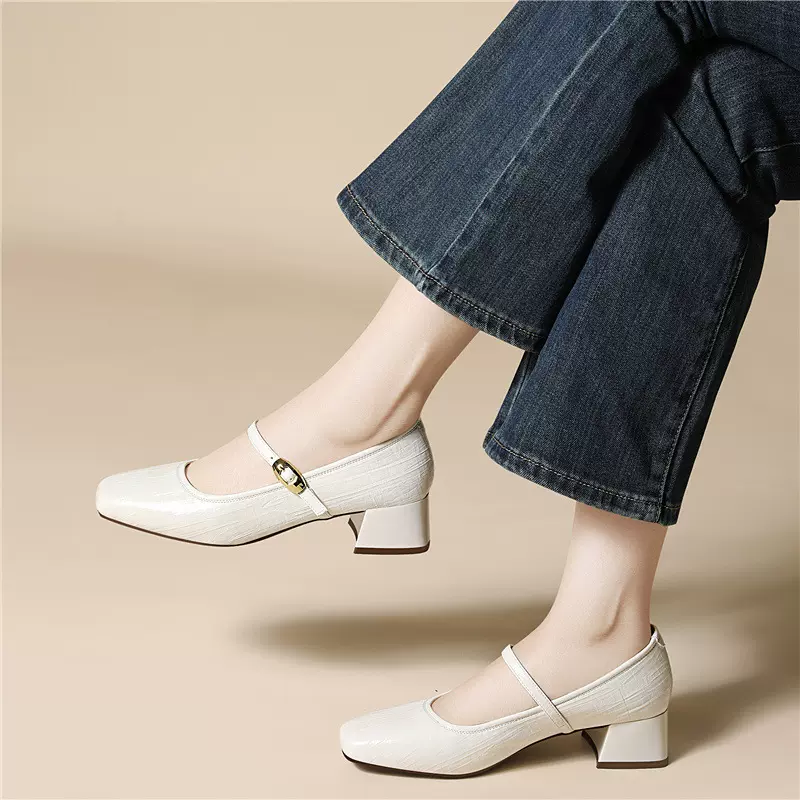 法式粗跟单鞋时尚轻奢春季新款玛丽珍小皮鞋配裙子通勤高跟鞋女鞋