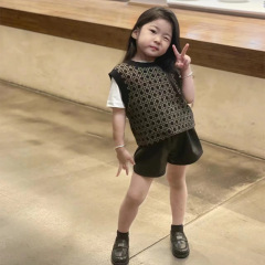 D家同款兒童針織背心女童菱格金絲圓領毛衣寶寶秋冬百搭馬甲上衣