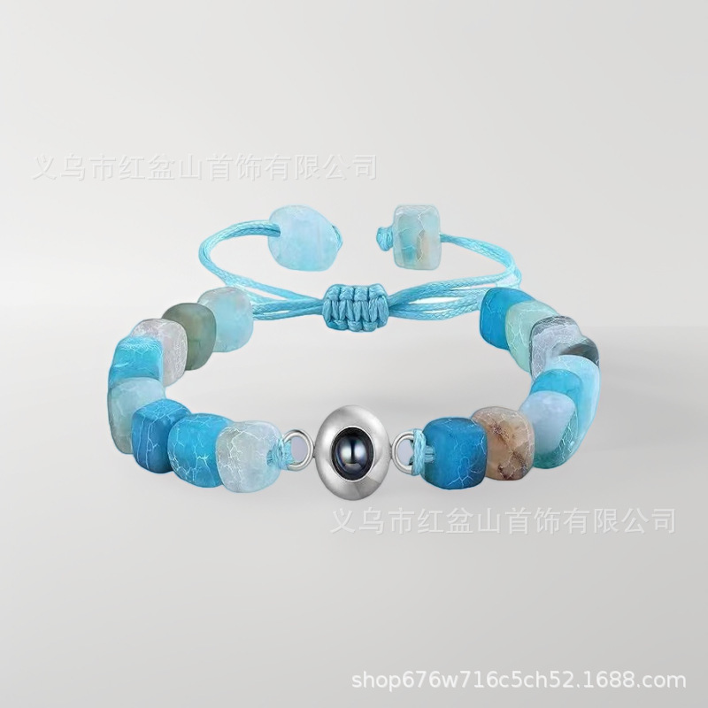 Natural Weathered Agate Bracelet 100 Languages ​​Photo Text Customized Bracelet Cross-Border Couple Bracelet