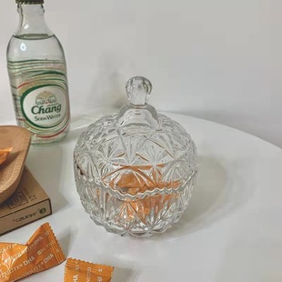 Transparent Glass Sugar Jar Gypsophila Storage Jar Candy Jar Wedding Jar Wax Diamond Jar with Lid Aromatherapy Candle Holder