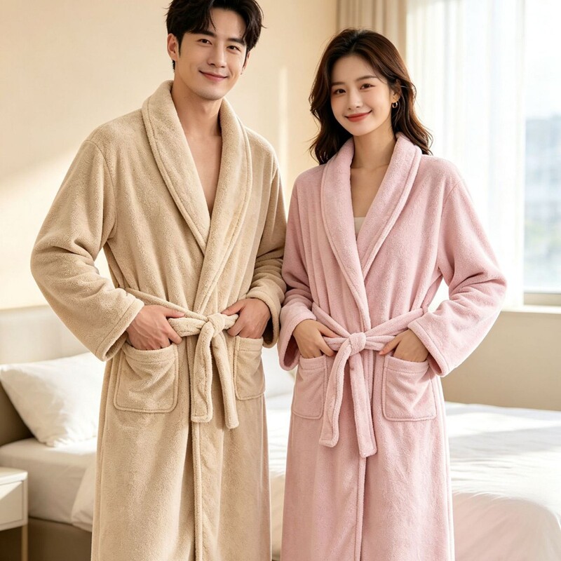 Autumn and winter plus-size towel bathrobe for women, loose-fitting bathrobe for men, long plus-size towel material couple's home wear Autumn and winter plus-size towel bathrobe for women, loose-fitting bathrobe for men, long plus-size towel material couple's home wear