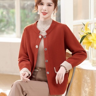 Mother's Coat Spring and Autumn 2024 New Spring Clothes Western Style Noble Middle-aged and Old Women's Spring Clothes Knitted Wool Top