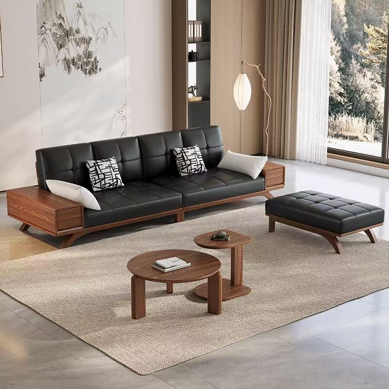 New Large Black Walnut Italian Minimalist Light Luxury Villa Living Room Straight Lawrence Sofa