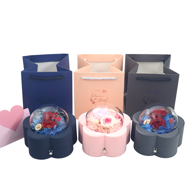 2022年新款 梅花形永生花亚克力首饰盒  真花饰品 耳钉戒指项链盒