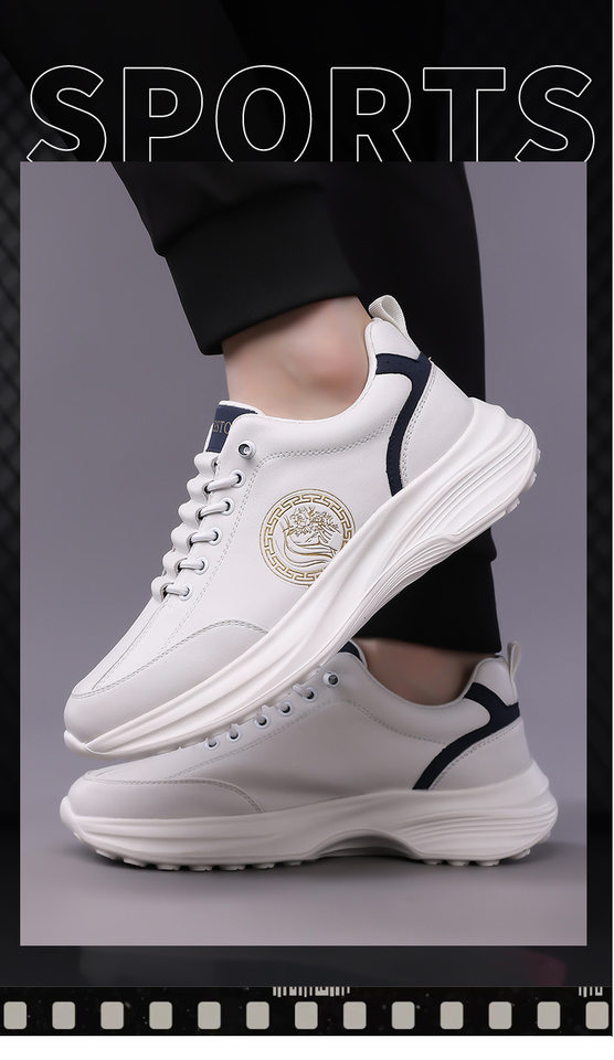 Giày thể thao nam da lộn nhẹ đế mềm mặt mềm, giày sneaker chạy bộ ngoài trời gót 3-5 cm — h6608 trắng, h6608 đen chi tiết 5