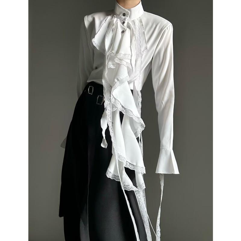 2026 Dark Gothic Japanese Retro Palace Style Shirt with Lace Trim, High-End Design, Ruffle Trim, Long Sleeve Blouse 2026 Dark Gothic Japanese Retro Palace Style Shirt with Lace Trim, High-End Design, Ruffle Trim, Long Sleeve Blouse