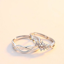 长相厮守情侣戒指男女小众简约指环仿真锆石钻戒个性开口学生对戒