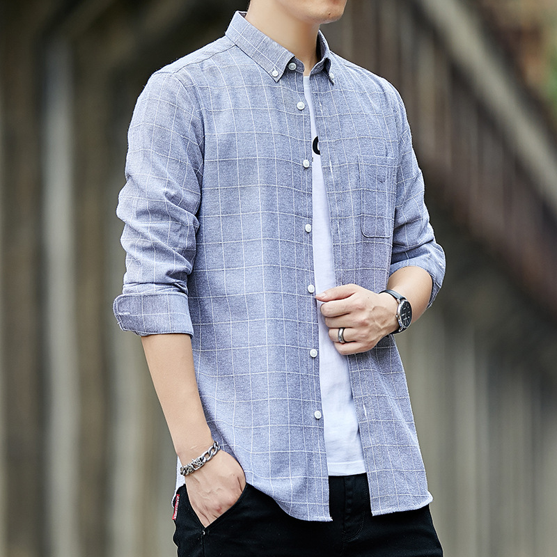 Camisas de fábrica personalizadas para hombres primavera y verano camisa de Oxford para hombres cuadrícula alta sensación de camisa delgada para hombres coreanos más