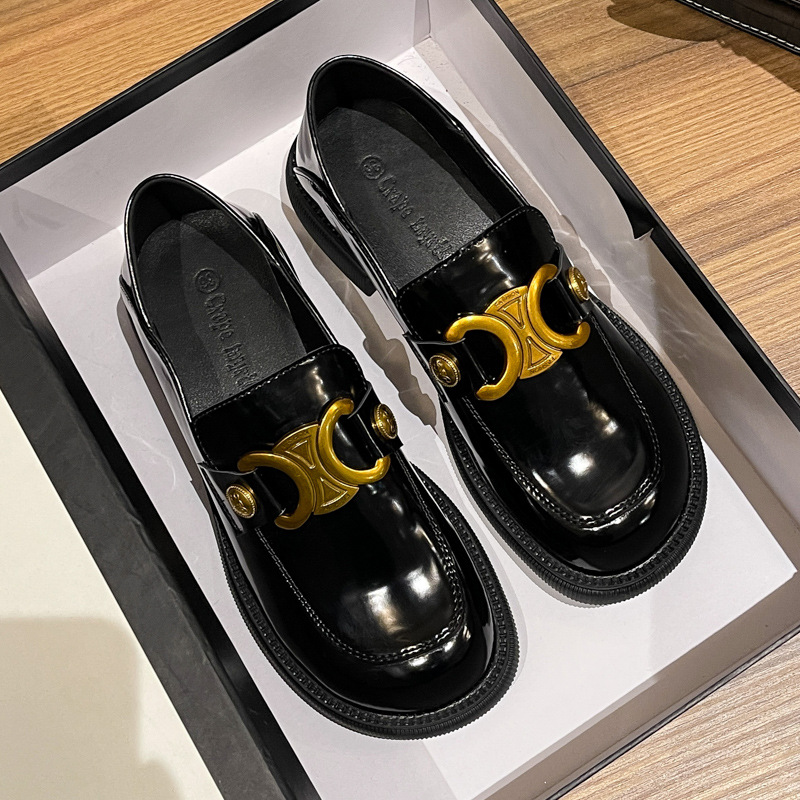 Nuevos Mocasines Retro Británicos de Primavera 2024 para Mujer, Zapatos de Cuero con Tacón Grueso y Punta Redonda, Zapatos de Una Sola Pieza para Mujer 3093-2, Versátiles