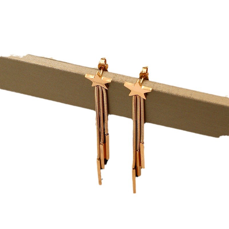 Pendientes E5-202c estilo coreano, estrella de cinco puntas, tres círculos, cadena de serpiente, borla cuadrada, pendientes de moda para mujer