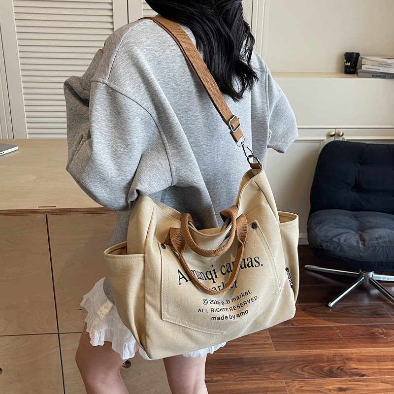 韩版帆布包包女2025新款潮单肩腋下包大容量手提购物袋通勤托特包|undefined