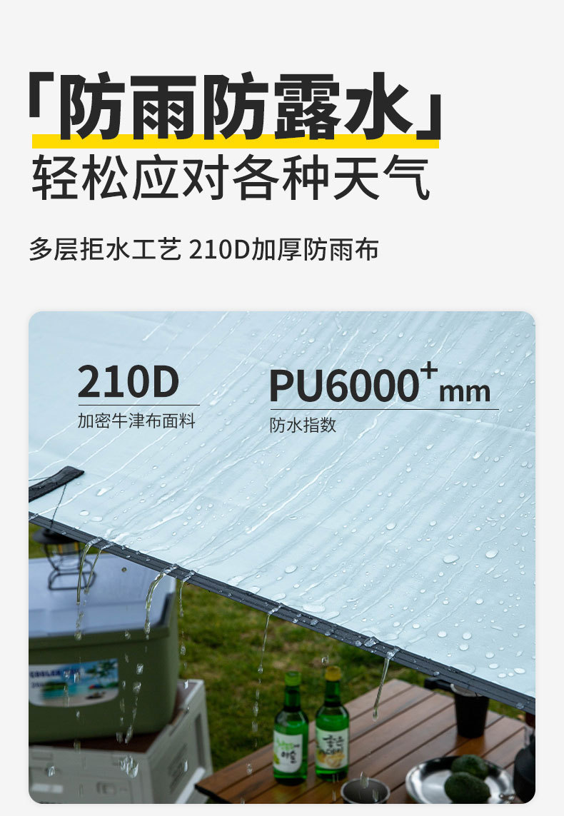 Black Rubber Canopy Tent Outdoor Camping Awning Portable Thickened Rainproof Park Picnic Sunscreen Awning