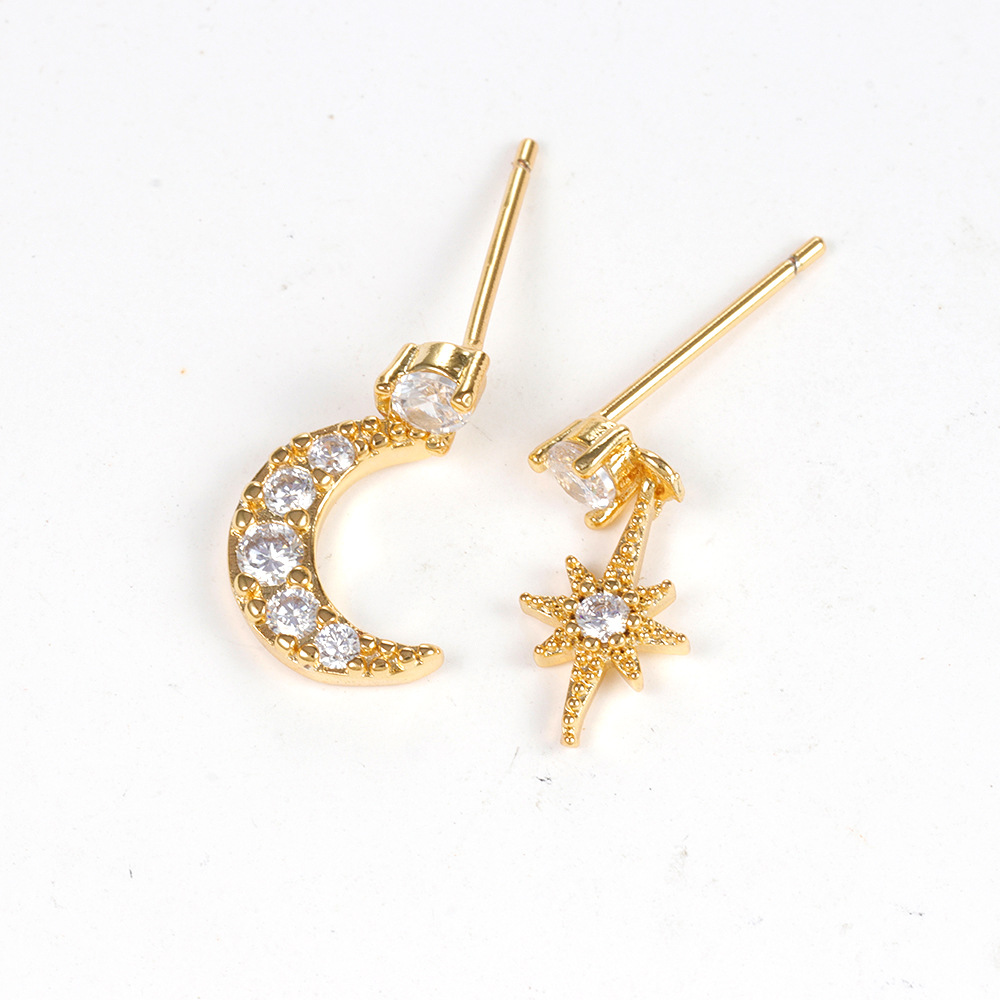 1 Pair Ig Style Star Moon Asymmetrical Plating Inlay Copper Zircon 18k Gold Plated Drop Earrings display picture 11
