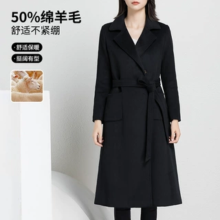 秋冬季新款毛呢外套女士长款高级感修身通勤职业羊绒大衣前台工装