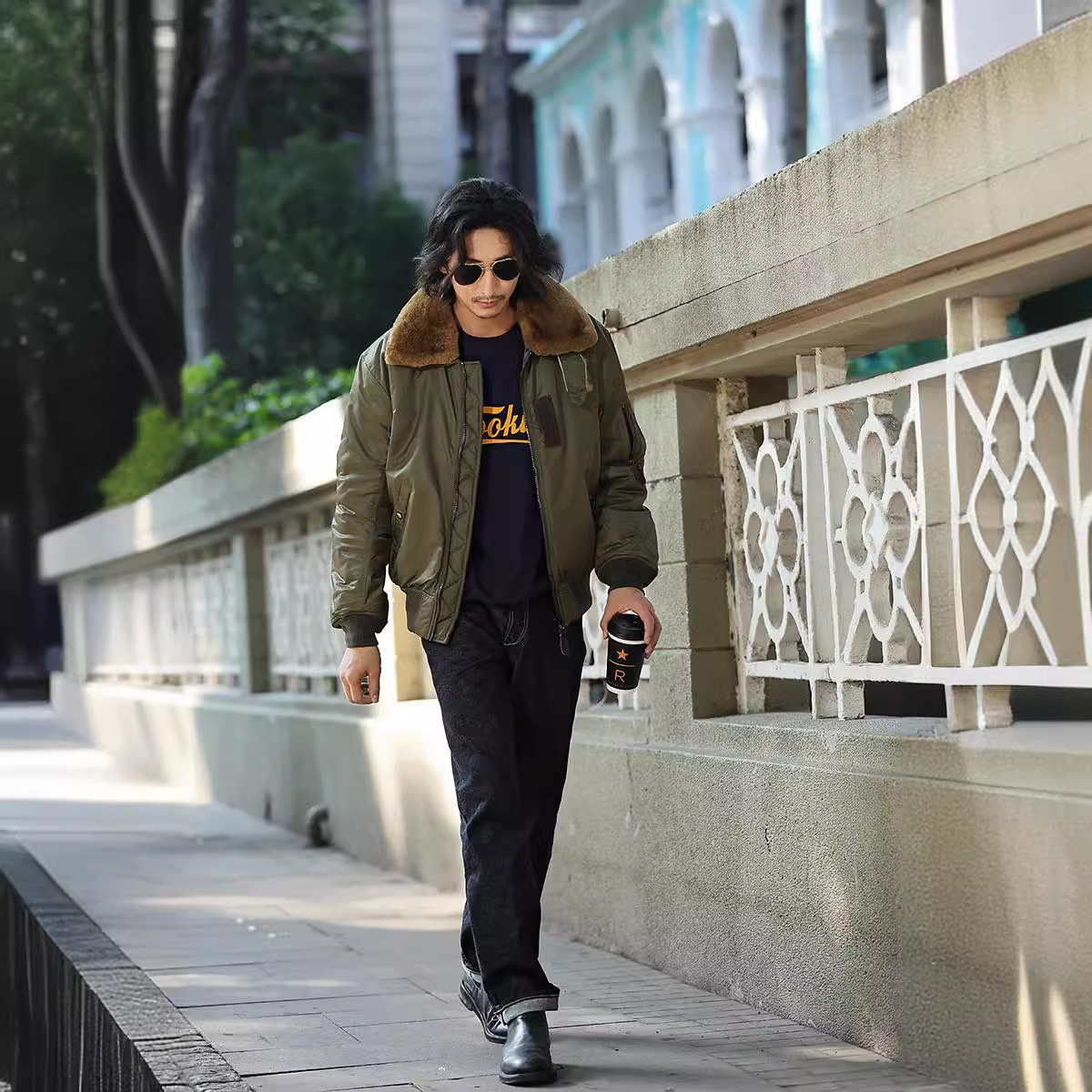 Nueva Fuerza Aérea B-15 chaqueta traje de vuelo Cuello de piel desmontable B-15 chaqueta de vuelo de los hombres y las mujeres de algodón acolchado chaqueta