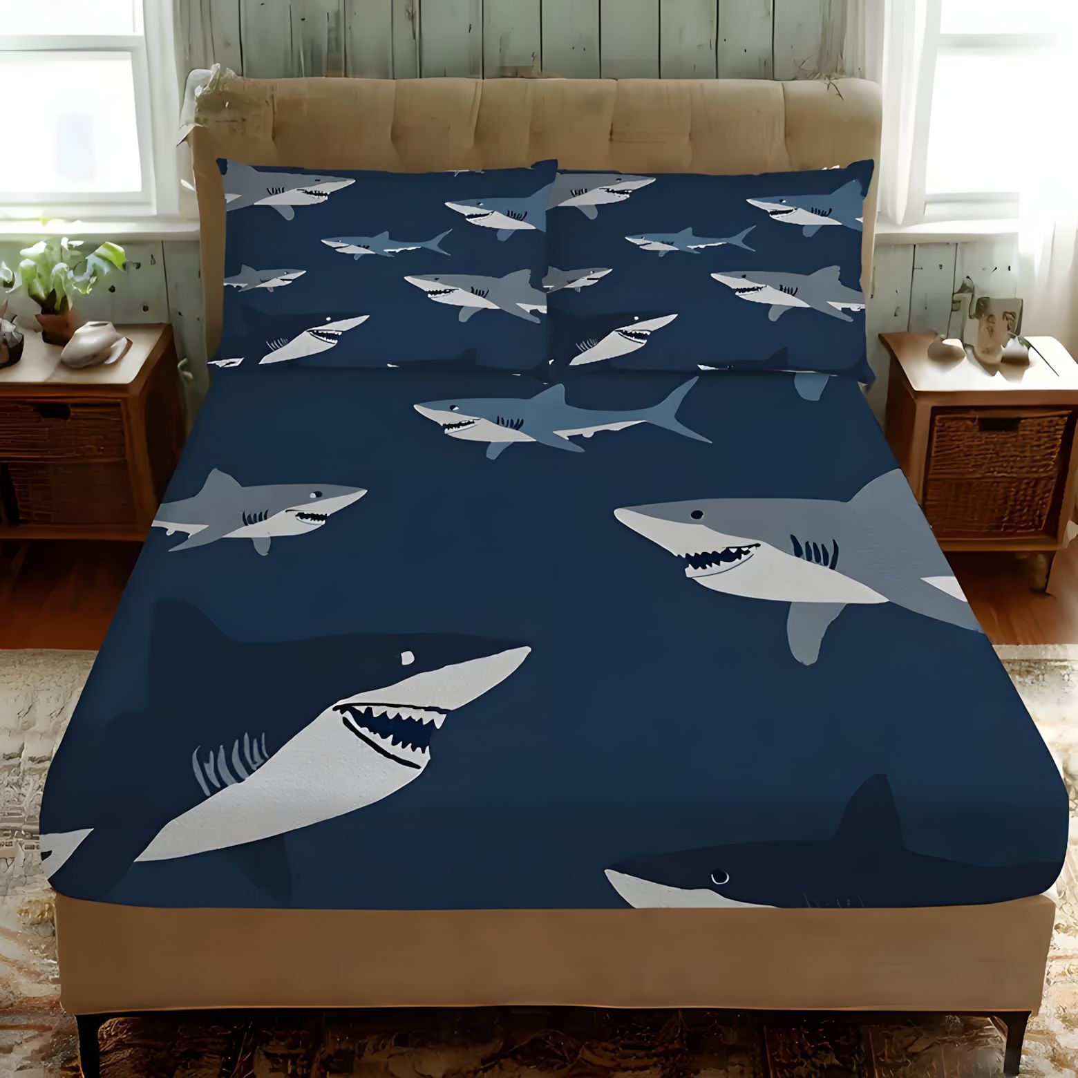 TEMU / JIT transfronterizo tiburón marino suave tema de impresión digital de alta definición cama de cama cama de cama de cama