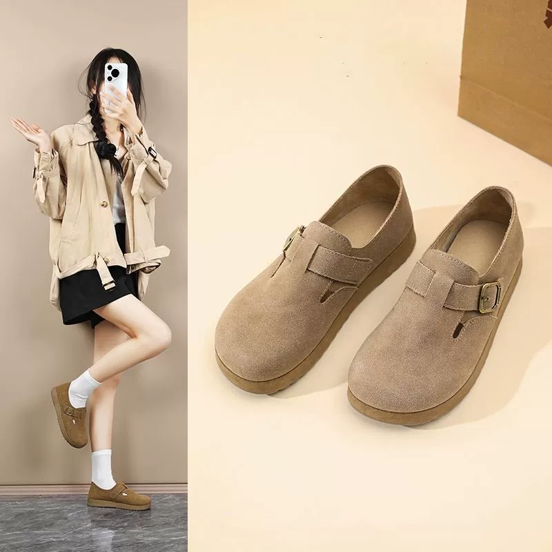 Женские туфли Birkenstock на толстой подошве, увеличивающие рост, туфли Birkenstock без шнуровки в стиле ретро, ​​модная универсальная повседневная обувь интернет-знаменитостей, новый стиль 2025 года