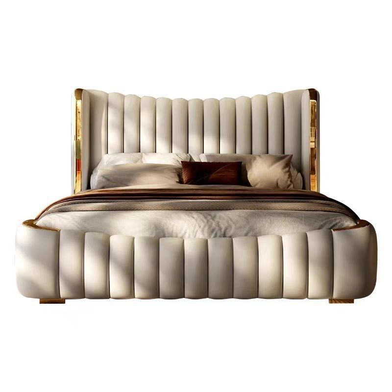 Italian-Style Light Luxury Master Bedroom Luxurious Soft Leather Bed Modern High-End Solid Wood Air Pressure Storage Wedding Bed