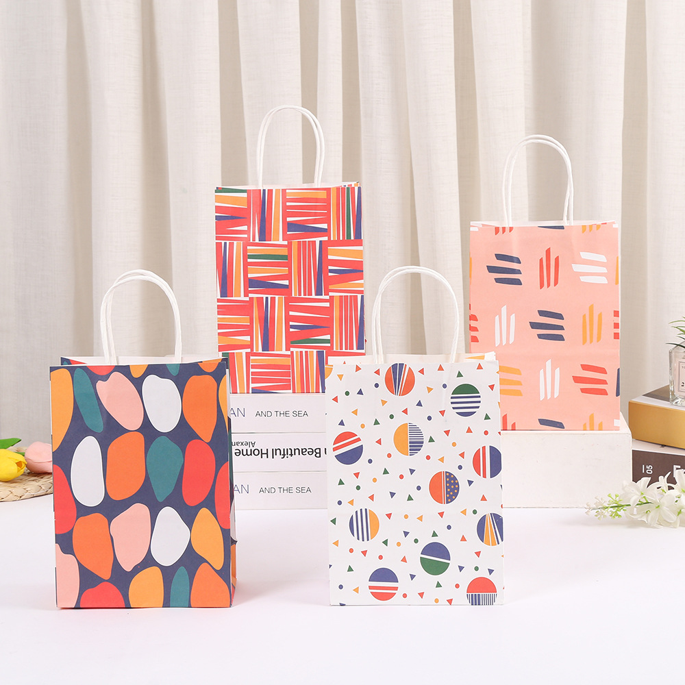 小清新风牛皮纸袋彩色圆点生日礼物礼品包装袋彩色印刷手提袋
