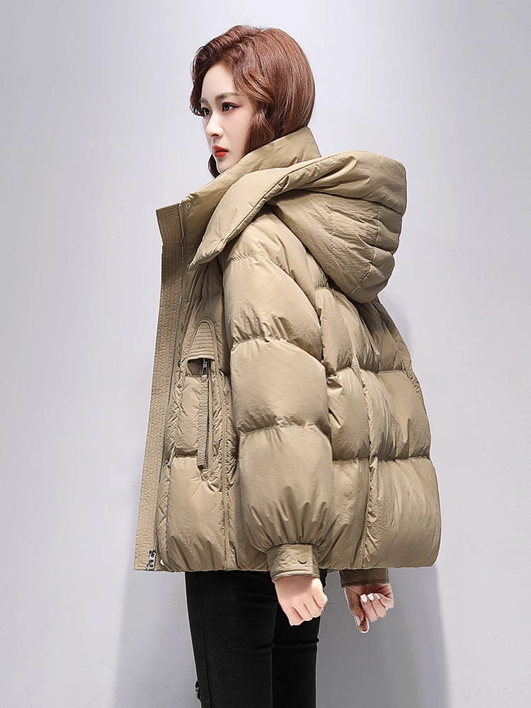 2025 invierno nuevo algodón corto encapuchado grueso abrigo de moda suelto coreano grueso abrigo de algodón cálido abrigo