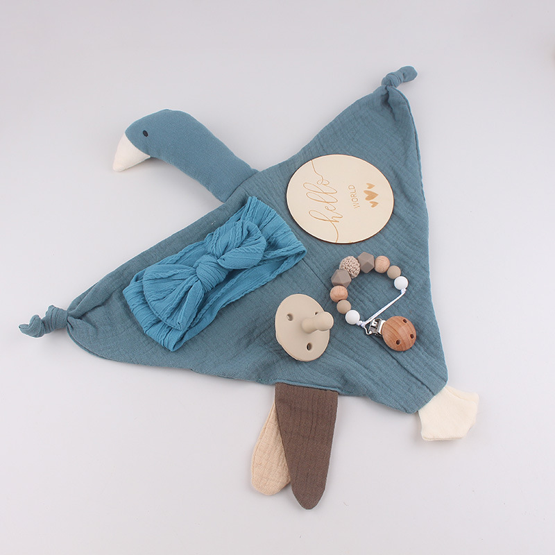 Baby algodón gaza toallas pacificantes marionetas cisne baby bow correa de cabello tetina cadena de cinco piezas caja