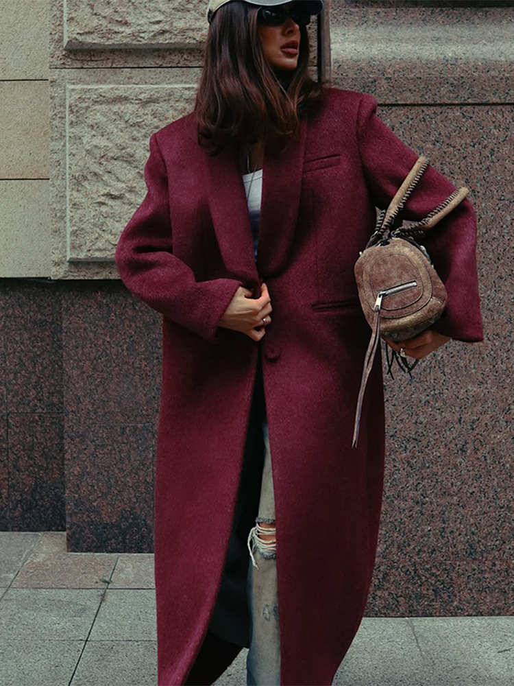 Abrigo Largo de Lana para Mujer de Poliéster, Con Solapa, para Otoño e Invierno image 1
