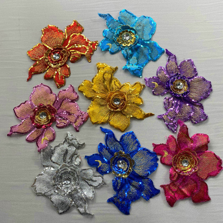 3D立体亮钻红色珠片刺绣布贴布丁贴花边布料服装辅料手工DiY 装饰