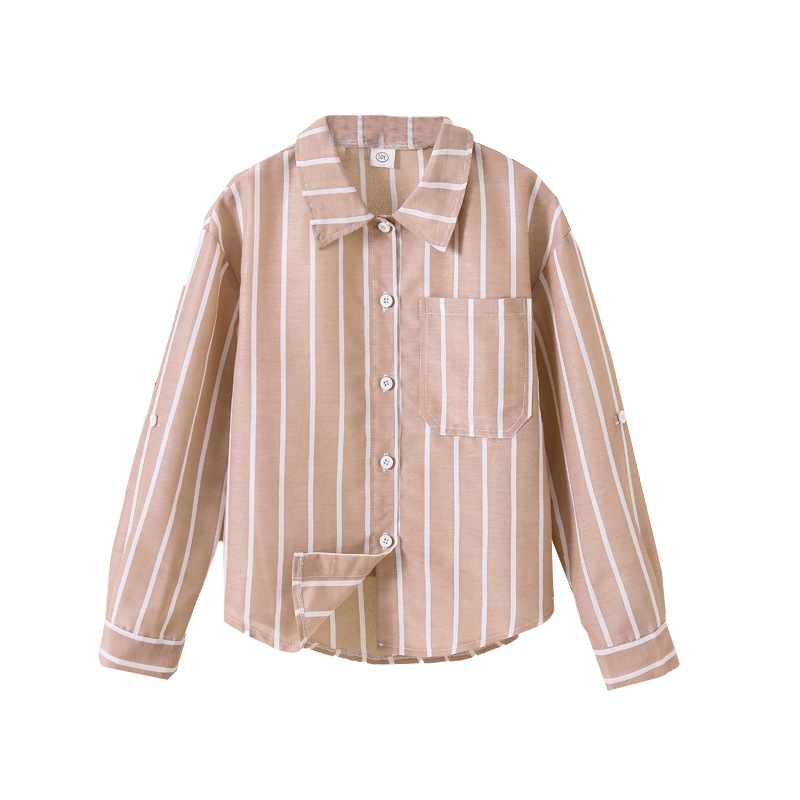 Camisas infantiles 2025 otoño nuevo estilo de niños y niñas casuales de color con rayas verticales para vestir camisa de manga larga