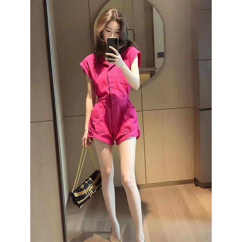 Rose pink sleeveless jumpsuit for women, 2026 summer new style, loose and relaxed style, high-waisted, slimming, casual wide-leg shorts
