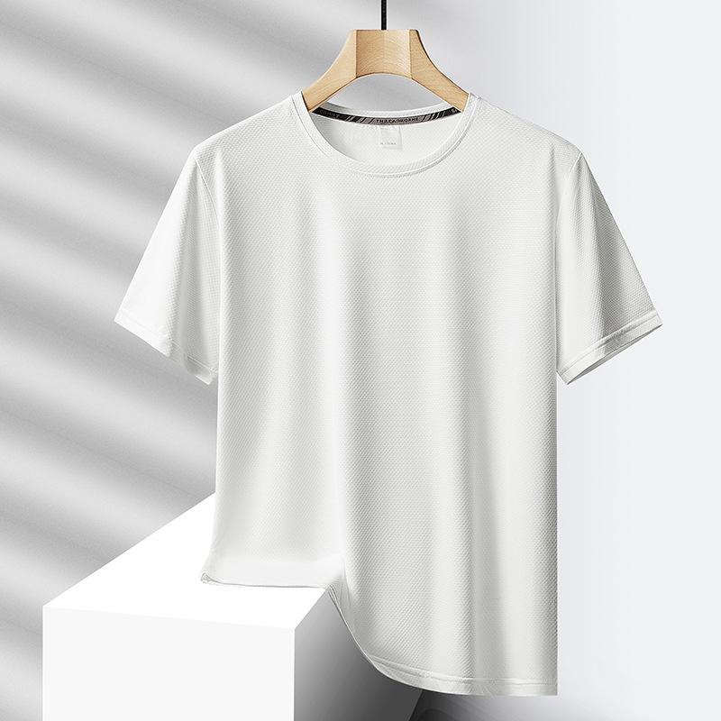 Camiseta de seda de hielo de nuevo estilo de verano de talla extra grande para hombres, tops deportivos casuales, camisetas de secado rápido, camisetas de manga corta para hombres con cuello redondo, gordos
