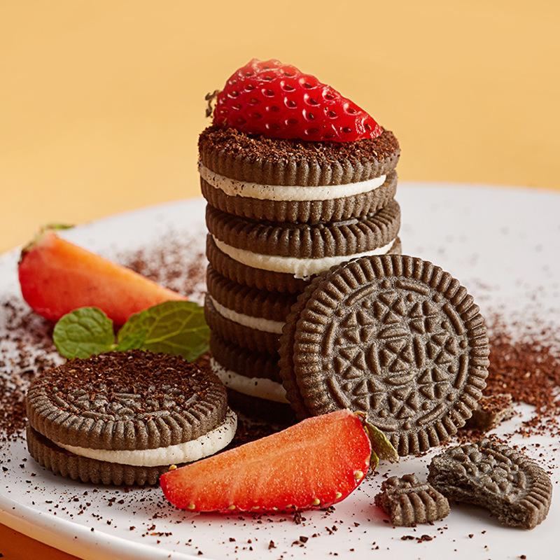 批發前台招待節日零食品獨立包裝散裝376g草莓檸檬味夾心小黑餅乾