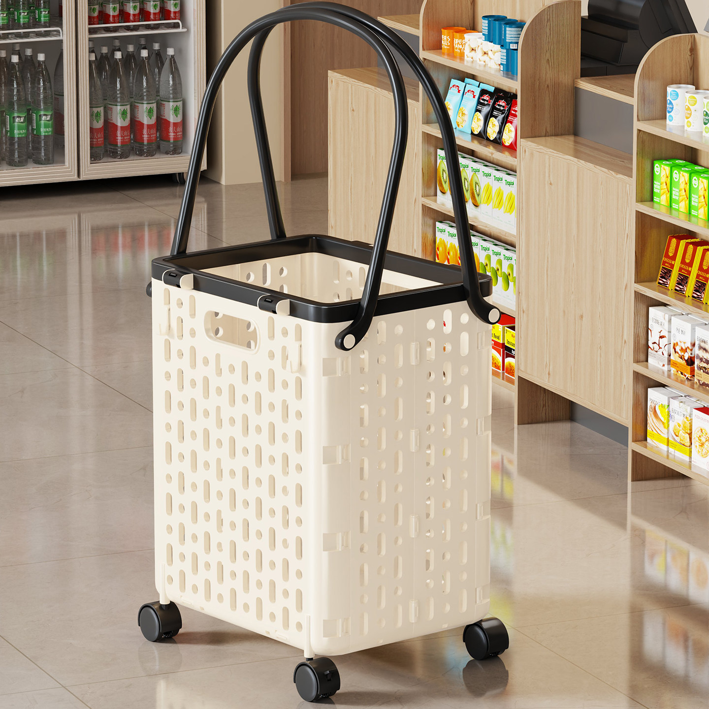 Carrito de Compras Plegable Portátil de PP de Alta Resistencia, Silencioso, para Hogar y Supermercado image 1