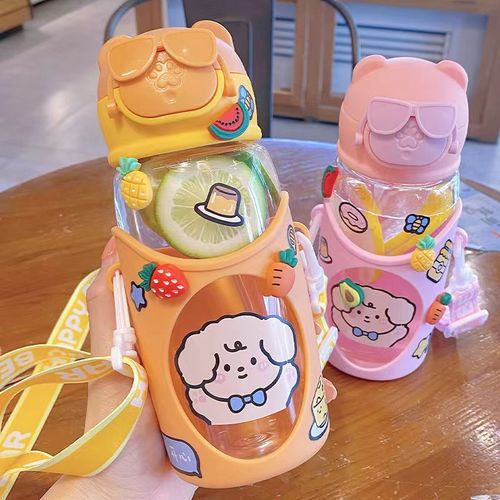  New Cute Cartoon Children's Straw Plastic Cup for Drinking Straws for Students Fashionable Portable Glasses Bear Cup